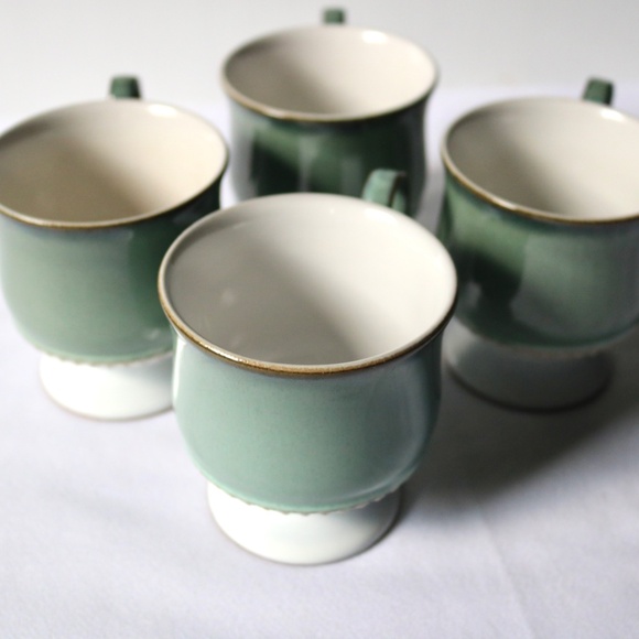 DENBY Set of 4 Vintage Venice Green Stoneware Tea Coffee Cup Saucer Fall - Picture 9 of 13